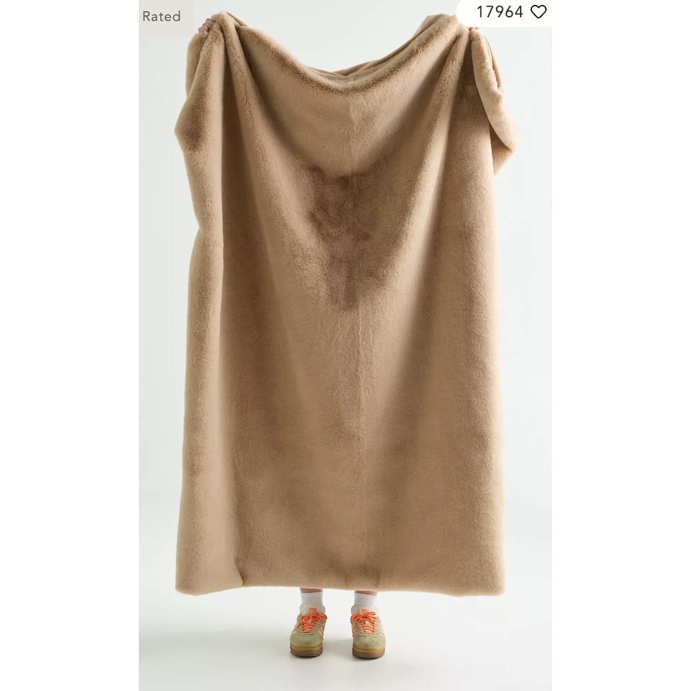 Anthropologie Sophie Faux Fur Throw Blanket Camel Color 60" x 70"